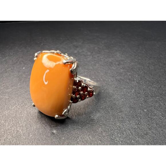 NEW Caramel Opal and garnet sterling silver ring size 7 - Picture 2 of 16